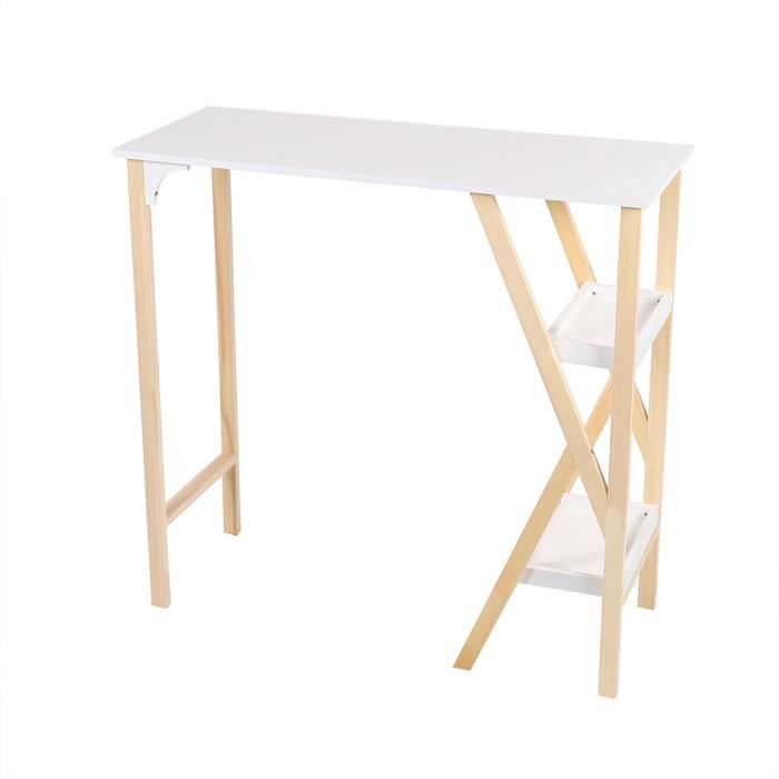 Table de Bar Cuisine Scandinave de 2-4 personnes avec 2 étagères de Rangement -112x45x107cm