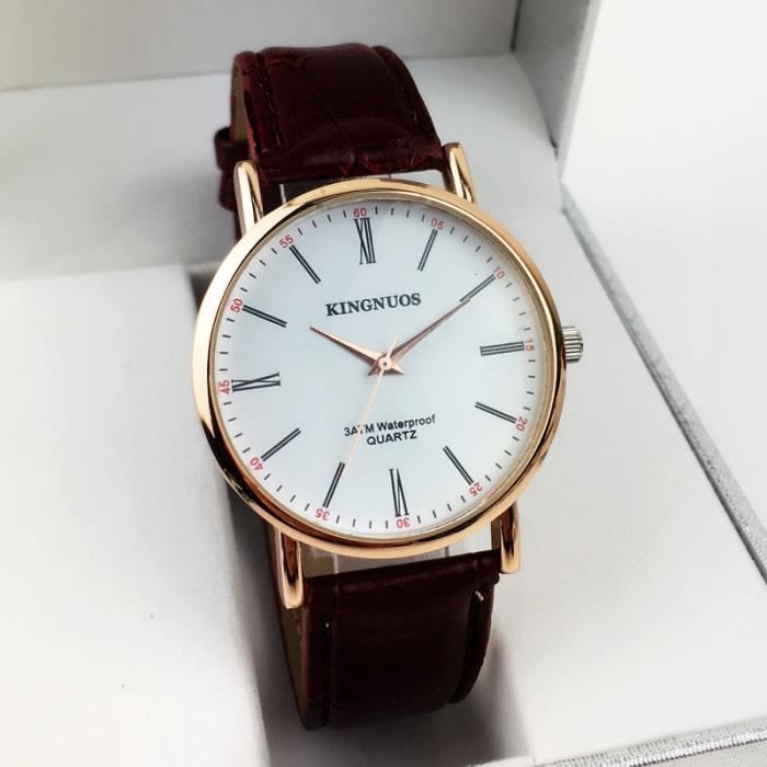 RMEGA Coffret Cadeau Montre - Montre Imperméable - Cuir - Marron - Cadran Blanc