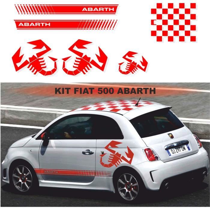 Autocollant sticker- Rouge - Fiat 500 style abarth - Kit n°3 adhésif décoration 3