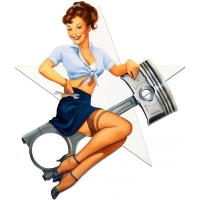 sticker extra fin 13x11cm pin up etoile blanche piston autocollant garage