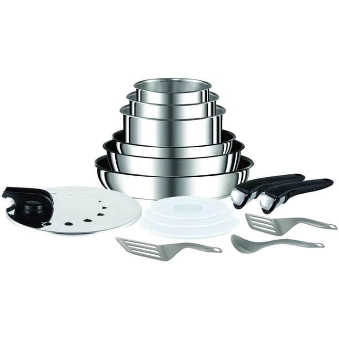 Tefal INGENIO PREFERENCE Batterie de Cuisine 15 Pièces Induction Casseroles non Revêtues Poêles Couvercle Anti-Projection Couvercles