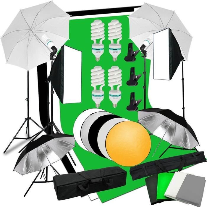 Kit éclairage photographie boîte souple 50 * 70cm + support de fond + réflecteur 60 cm 5 en 1 + ampoule 135W