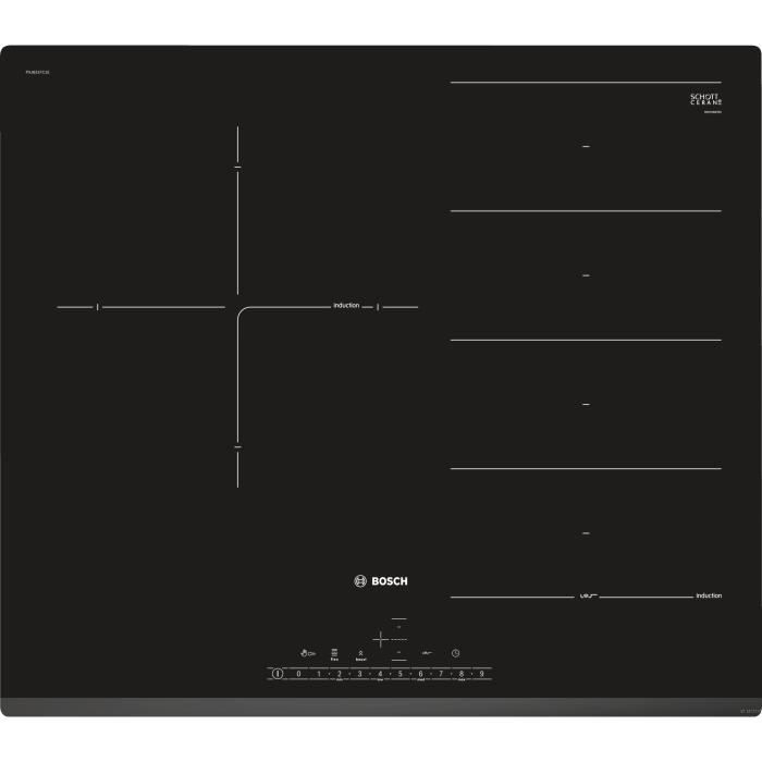 BOSCH PXJ631FC1E Plaque de cuisson induction - 3 zones - 7400 W - L59,2xP52,2 cm - Revêtement verre - Noir