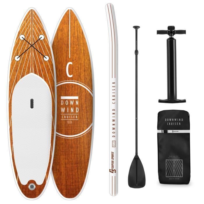 CAPITAL SPORTS Downwind Cruiser M Set de paddle gonflable: Planche 330 x 15 x 77 cm & pagaie télescopique - Charge 130kg - Orange