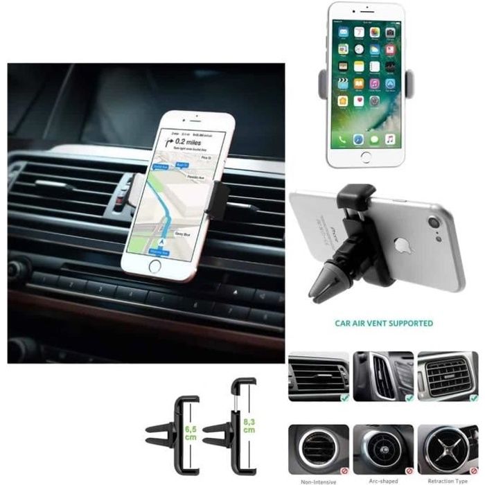 Support Téléphone Voiture Grille d'Aération Rotation 360° Smartphone ,iPhone, Samsung, Huawei ,S10,J6,P30,A50 - Support AUTO Grille