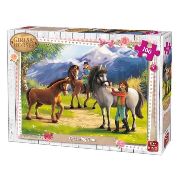 Puzzle 100 pièces : Girls & Horses : Toilettage cheval aille Unique Coloris Unique
