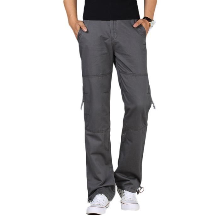 Pantalon cargo Homme sport hip hop uni Pantalon Hommes cargo large coton en baggy - Kaki