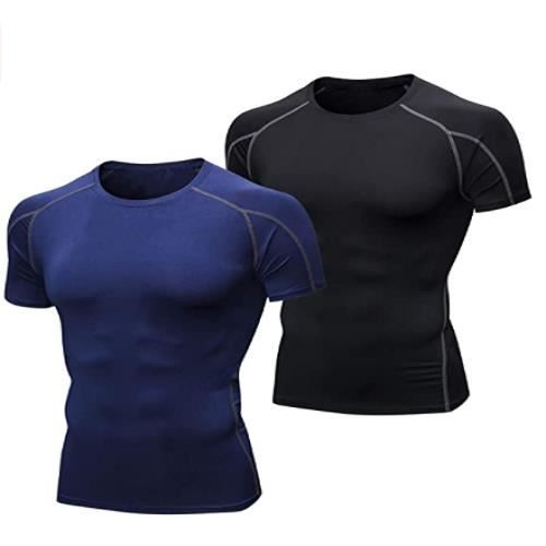 Niksa 2 Pièces Tee Shirt Compression Homme Maillot Running Baselayer Manches Courtes Longues-cadeau homme