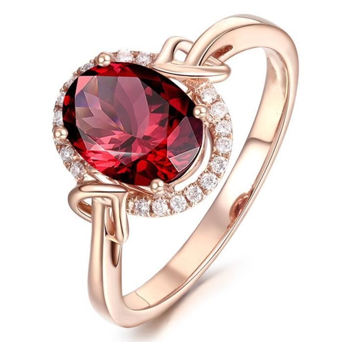 Bijoux fantaisie Bague classique en or rose 18 carats avec pierre de rubis AAA zircon cubique Bague pour femme, Taille 54
