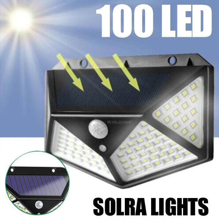 NEUFU Lampe Solaire étanche Extérieur 100 LED avec Détecteur de Mouvement Sécurité Jardin - Lumière Blanche