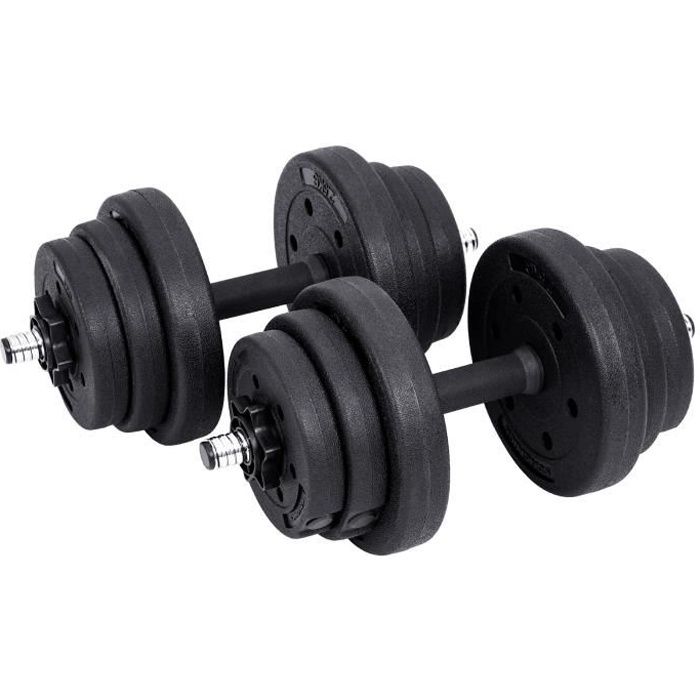 Lot de 2 haltères courts 12 disques Poids ajustables jusqu’à 20 kg Revêtement Plastique SYL20HV1 SONGMICS