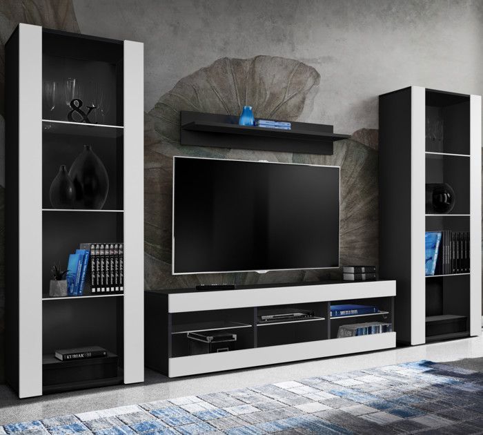Meuble TV Tivoli Set Grande Komodee - sans LED - Blanc Mat et Noir - Facades en Mat - 250 x 159 x 35 cm Meuble TV Tivoli Set Grande Komodee - sans LED - Blanc Mat et Noir - Facades en Mat - 250 x 159 x 35 cm