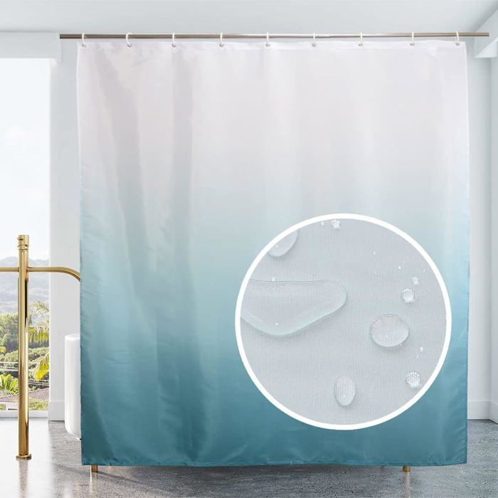 Rideau De Douche Imperméable 80x200 Cm – Turquoise, Motifs Arbre – Ourlet Lesté, 12 Crochets Inclus – Facile à Installer Et à Laver