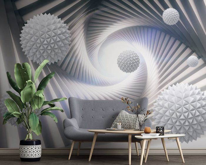 Papier Peint 3D Panoramique Tunnel en spirale 400x280cm Boules Forme ...