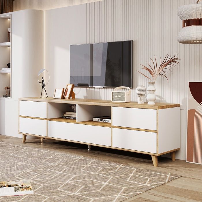 Meuble TV - PUGSDRLY - 175 cm - Blanc brillant - MDF - Style scandinave