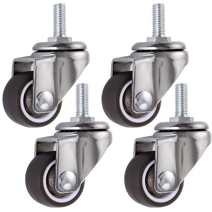 4 Pcs Roue pivotante roulettes pour meubles à tige 25mm en M6 × 15 roulettes pivotantes en caoutchouc pourchariots chariot lit