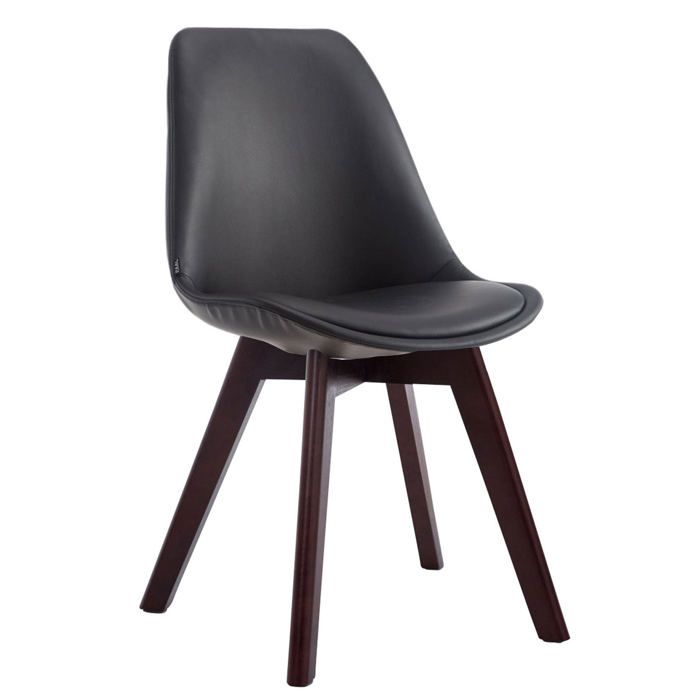 Chaise de salle a manger x1 style scandinave en PVC noir support 4 pieds en bois couleur noyer 10_0003750 Chaise de salle a manger x1 style scandinave en PVC noir support 4 pieds en bois couleur noyer 10_0003750