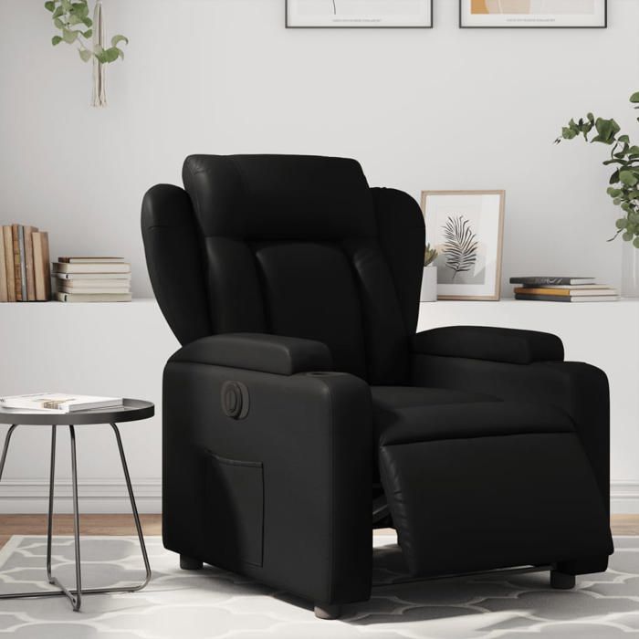 Fauteuil Relax TV avec fonction allonge, massage électrique, chauffage lombaire, repose-pieds, télécommande et rangement latéral – Gris foncé | Leroy Merlin