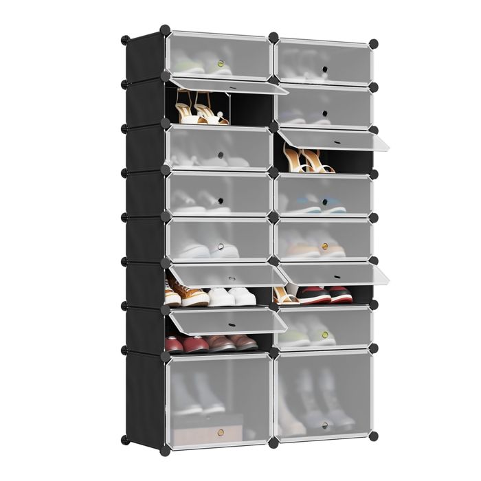 Meuble Chaussure WOLTU - DIY Rangement Chaussures avec Portes - Panneaux en PP - Design Empilable - Noir+Blanc Meuble Chaussure WOLTU - DIY Rangement Chaussures avec Portes - Panneaux en PP - Design Empilable - Noir+Blanc