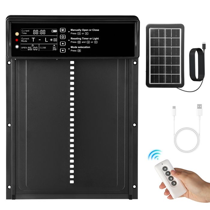 Comparer les prix de Porte Automatique Poulailler Solaire, avec Écran LCD Étanche, Minuterie, Télécommande, Fonction Anti-pincement, Aluminium
