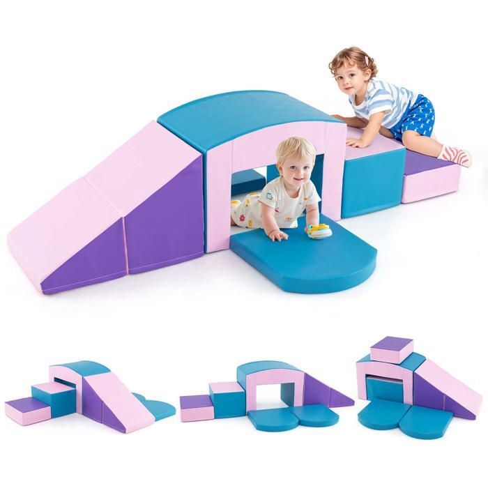 COSTWAY 7 PCS Parcours de Motricité Bébé en Mousse avec Remplissage en EPE Jouets Éducatifs pour Ramper Grimper 12 Mois+ Violet