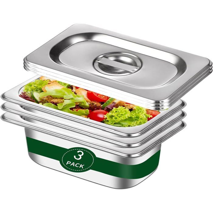 BORDEAG Set De 3 Plats Four Inox Avec Couvercles 32,5x17,5x6,5 Cm - Bacs Gastronorm
