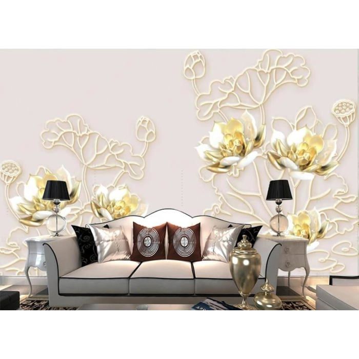 Papier Peint Panoramique Effet De Relief Des Fleurs Blanches Sur Les Branches Papier Peint 3D Tapisserie Murales Chambre Salon Décoration,250x175cm