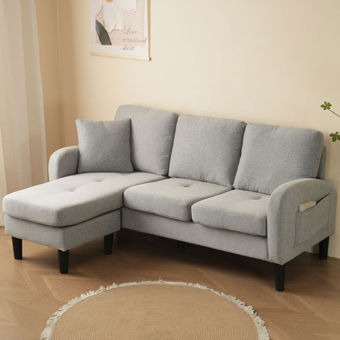 Canapé dangle en forme de L avec chaise longue – canapé 3 places 166 x 118 x 77 cm lin en coton respirateur jambes en plastiqu