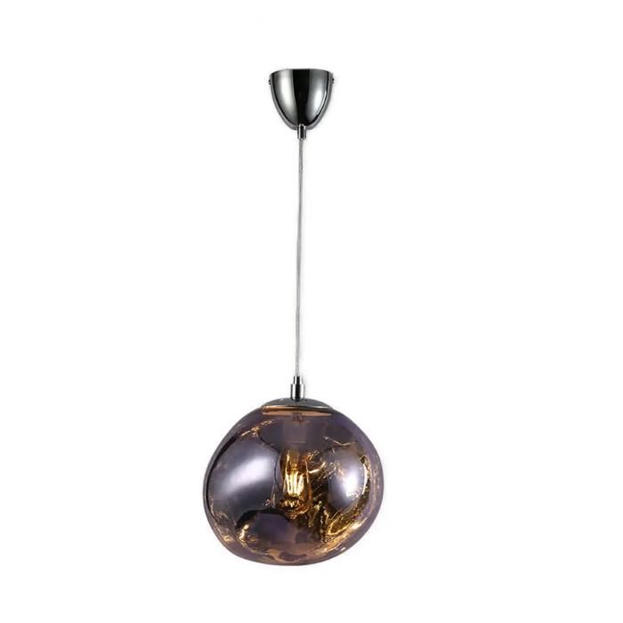 Suspension design moderne avec abat-jour en verre métallisé violet irrégulier douille E27 D280mm