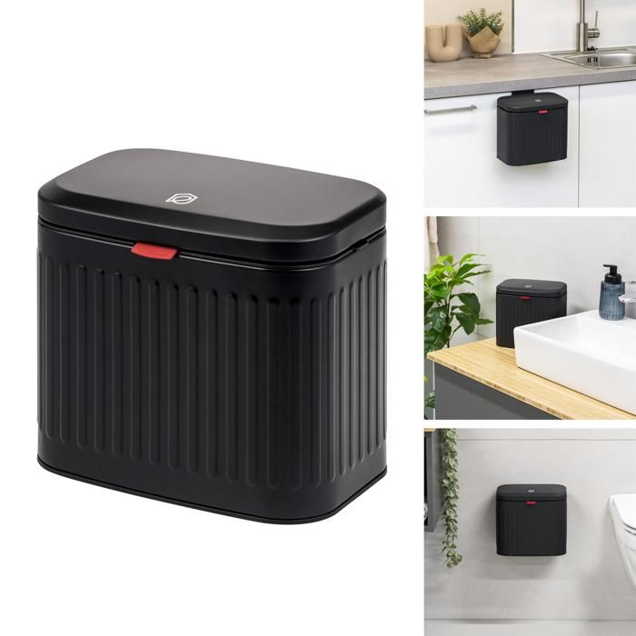 eluno Poubelle poubelle de cuisine et de salle de bain capacité 3 litres noir