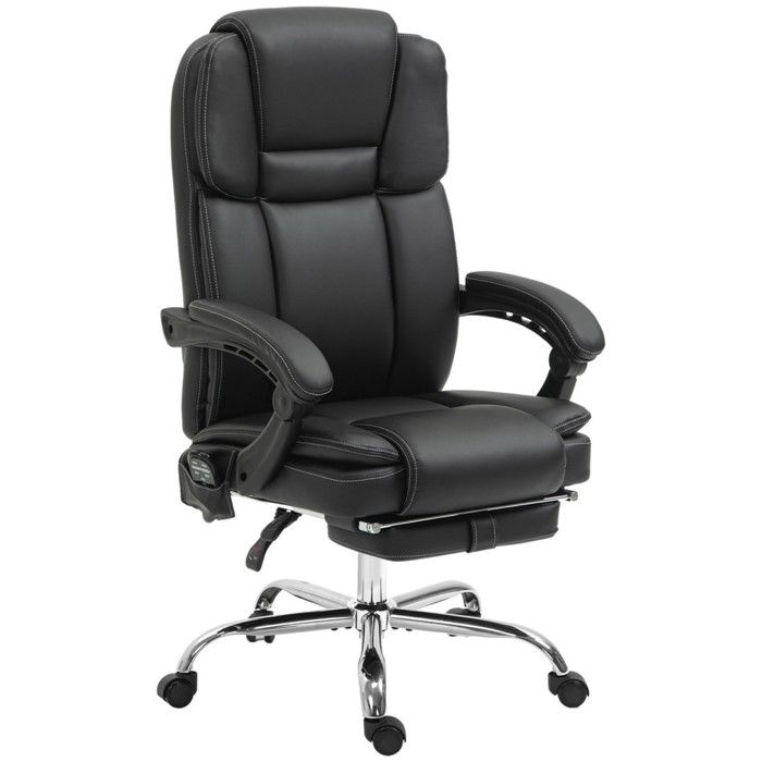 Chaise bureau ergonomique chauffante massante vibrante inclinable similicuir noir avec repose-pieds et rangement Chaise bureau ergonomique chauffante massante vibrante inclinable similicuir noir avec repose-pieds et rangement