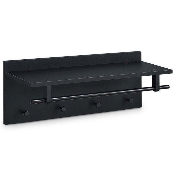 Porte-manteaux mural ULF coloris noir mat penderie murale avec 1 étagère de rangement 1 tringle et 4 patères