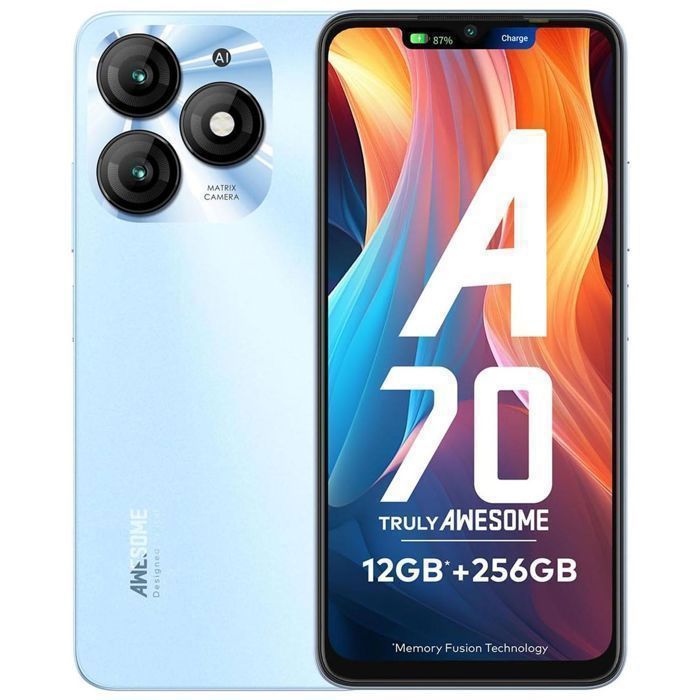 A70 Telephone Portable Écran 6.6 120Hz 12GO+256GO Batterie 5000mAh Smartphone 13MP Caméra Telephone Android 13 Double SIM/NFC Bleu
