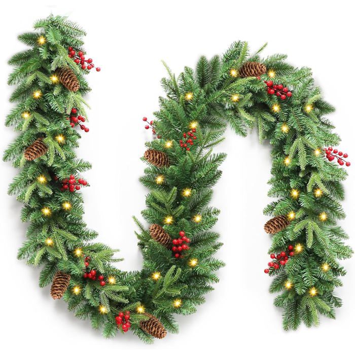 Decoration Sapin Noel CHOIGN Guirlande De Noël 2,7 M, Sapin Artificiel Avec Lumières LED, Couronne Pour Décoration Mur, Cheminée, Escalier, Jardin, Sapin (Rouge Décoration De Noël Intérieur