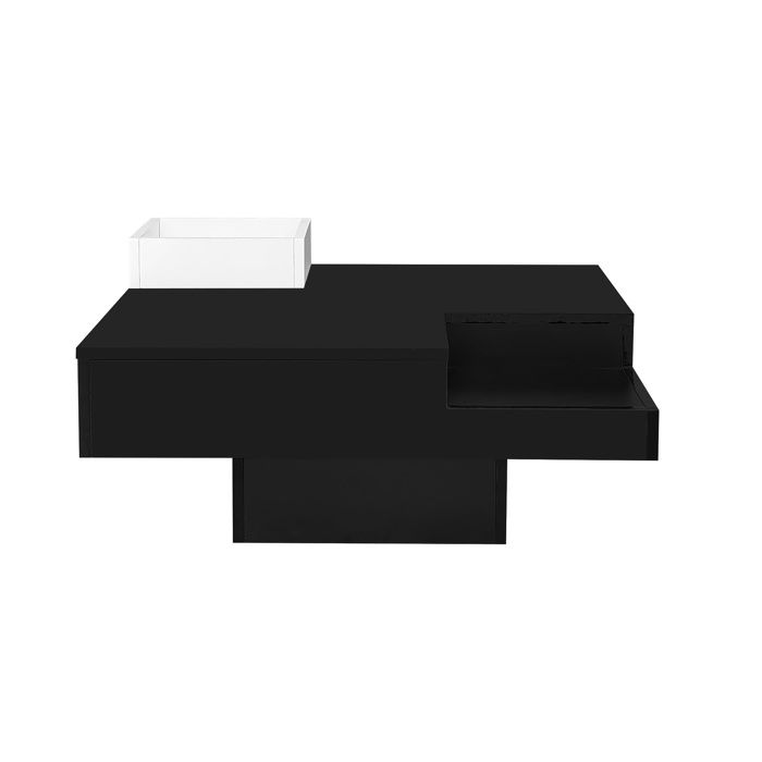Table basse carrée 72×72×30 cm en panneaux de particules laqué noir et blanc – boîte amovible et LED multicolore