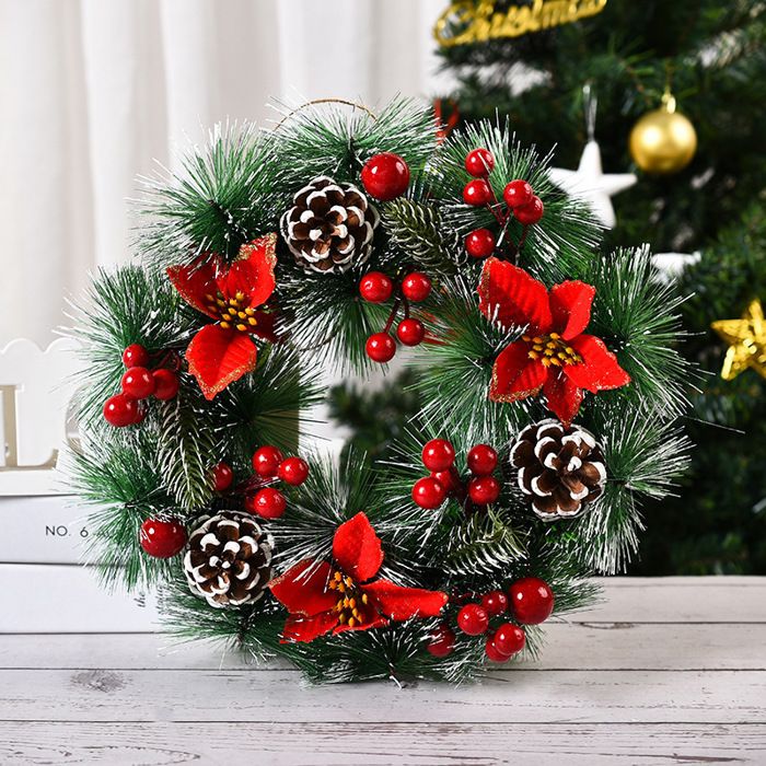 PQETBV Couronne De Artificiel, Guirlande De Noël Artificielle, Couronne Noel 30 Cm, Couronne De L'Avent De Noël, Couronne De Noël Lumineuse Pour Porte D'entrée, Cheminée Et Décoration Murale (Rouge