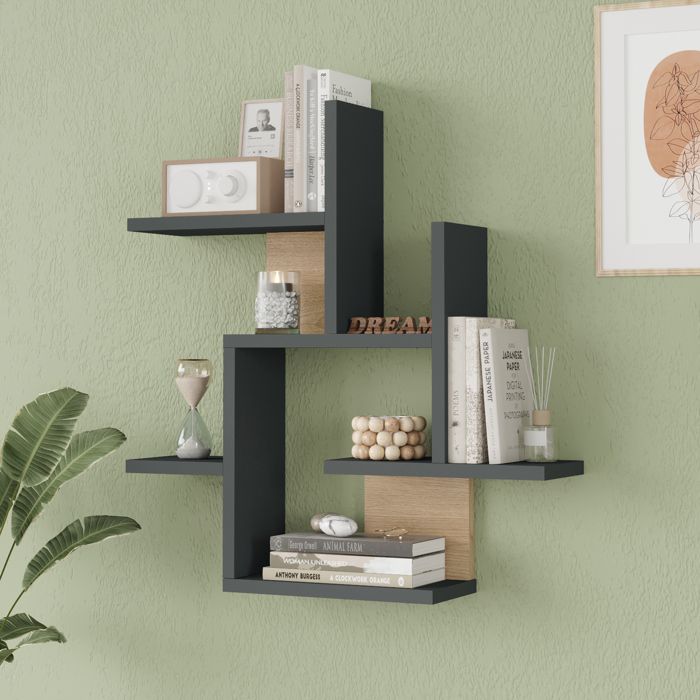 Étagère murale Reyna 66 x 63 x 15 cm anthracite effet bois Étagère murale Reyna 66 x 63 x 15 cm anthracite effet bois