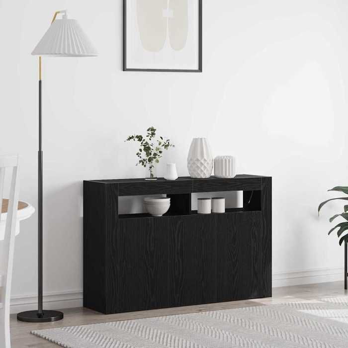 NEW 2026 Buffet Classique Armoire latérale pour salon Chêne noir 116x30x75 cm Bois dingénierie L3624
