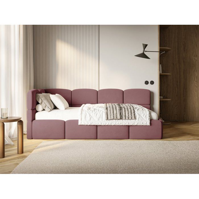Lit ado – CLOUDY – 120x200 cm – tête de lit à gauche – matelas & coffre de rangement – velours rose