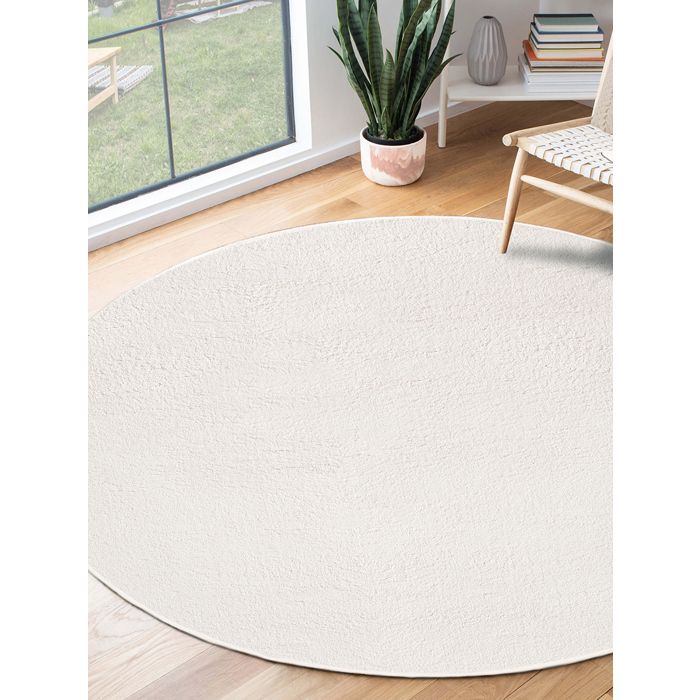 the carpet Relax tapis moelleux à poils courts dessous antidérapant lavable à 30 degrés super soft Creme 200 cm rond
