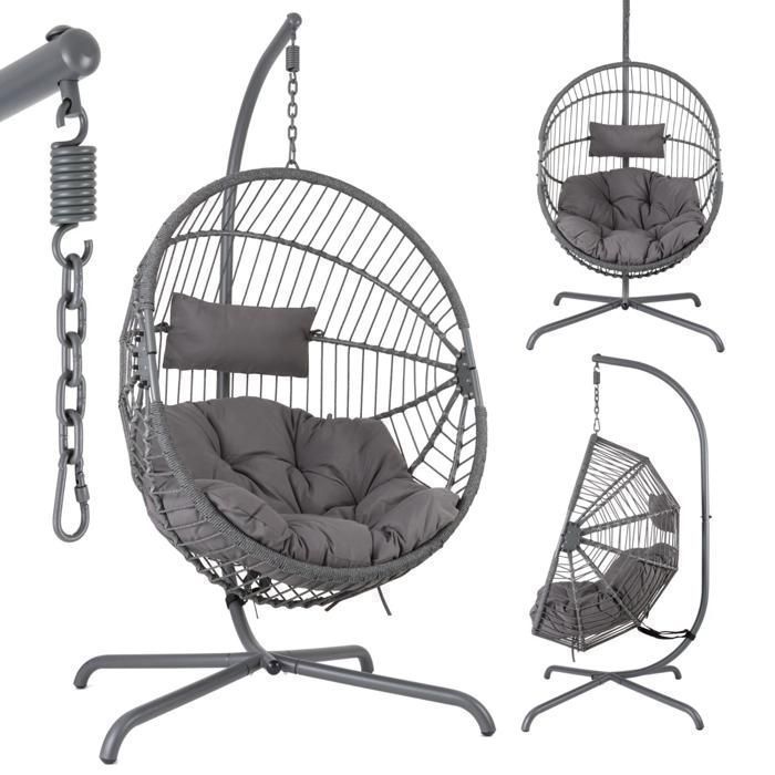 AREBOS Fauteuil suspendu autoportant pour jardin/balcon réglable 160–180 cm acier 130 kg coussins inclus AREBOS Fauteuil suspendu autoportant pour jardin/balcon réglable 160–180 cm acier 130 kg coussins inclus