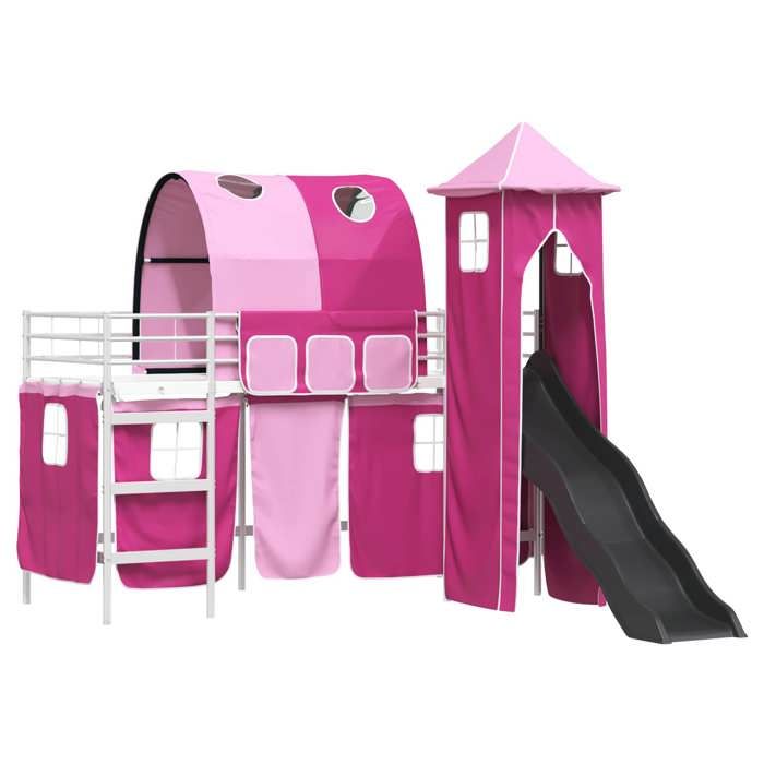 SALALIS - Lit mezzanine pour enfants Blanc et rose 745 x 190 cm Métал