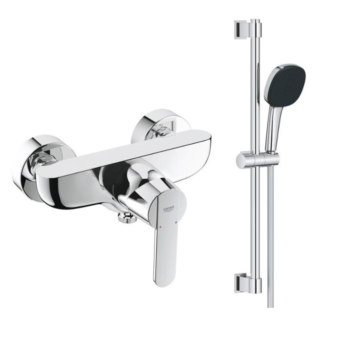 Grohe Pack mitigeur douche mécanique Quickfix Get + Ensemble carré barre et pommeau de douche 2 jets Vitalio Comfort 110