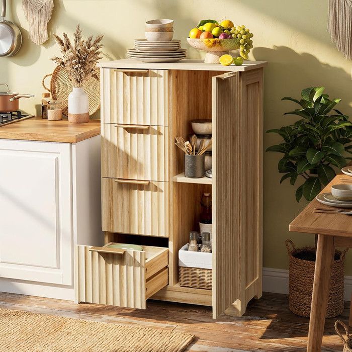 Buffet Bas ALIGHTUP avec 1 Porte et 4 Tiroirs Meuble de Rangement pour Salon/Salle à Manger 534x29x825 cm Chêne