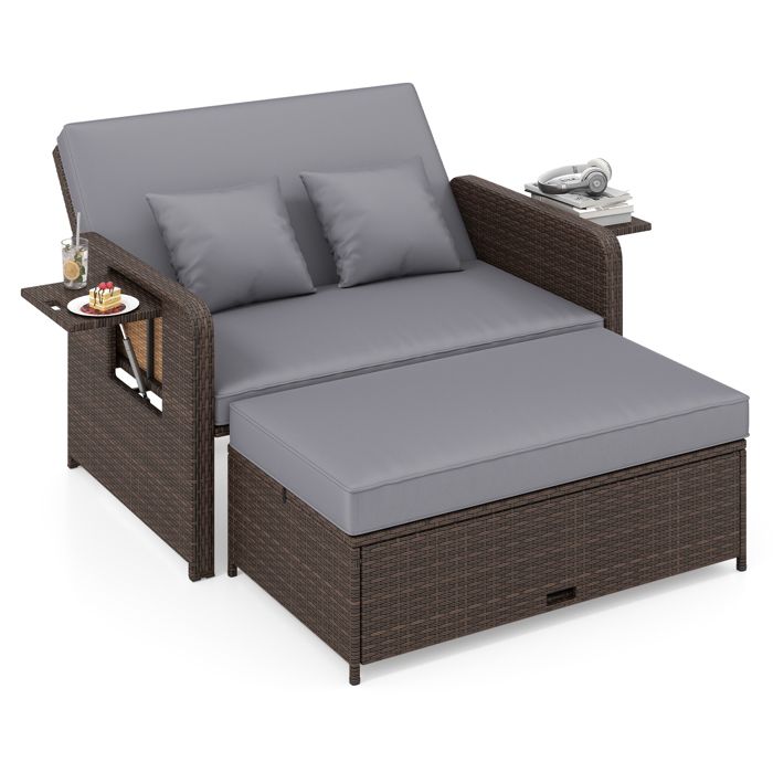 GIANTEX Canapé de Jardin en Rotin-Repose-Pieds et Dossier Réglable-Table dAppoint Pliante-Charge 360KG-pour Terrasse Balcon Gris GIANTEX Canapé de Jardin en Rotin-Repose-Pieds et Dossier Réglable-Table dAppoint Pliante-Charge 360KG-pour Terrasse Balcon Gris