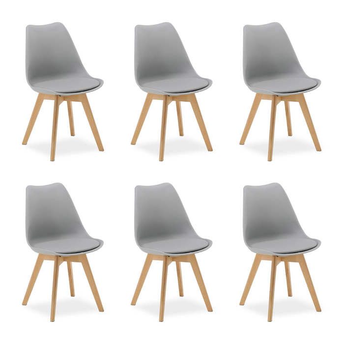 6 Chaises Gris – Chaise Design en Plastique avec Pieds en Bois Chaises de Salle à Manger Moderne 6 Chaises Gris – Chaise Design en Plastique avec Pieds en Bois Chaises de Salle à Manger Moderne