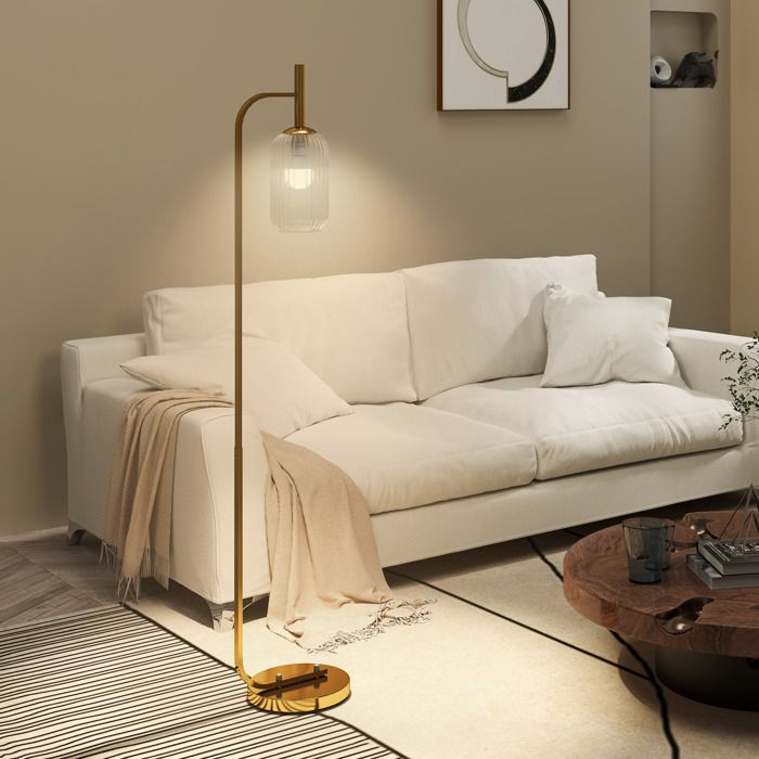 MOTHINESSTO3134-Lampadaire sur pied salon lampe sur pied avec abat-jour en verre texturé interrupteur à pied 29 x 25 x 152 cm métal