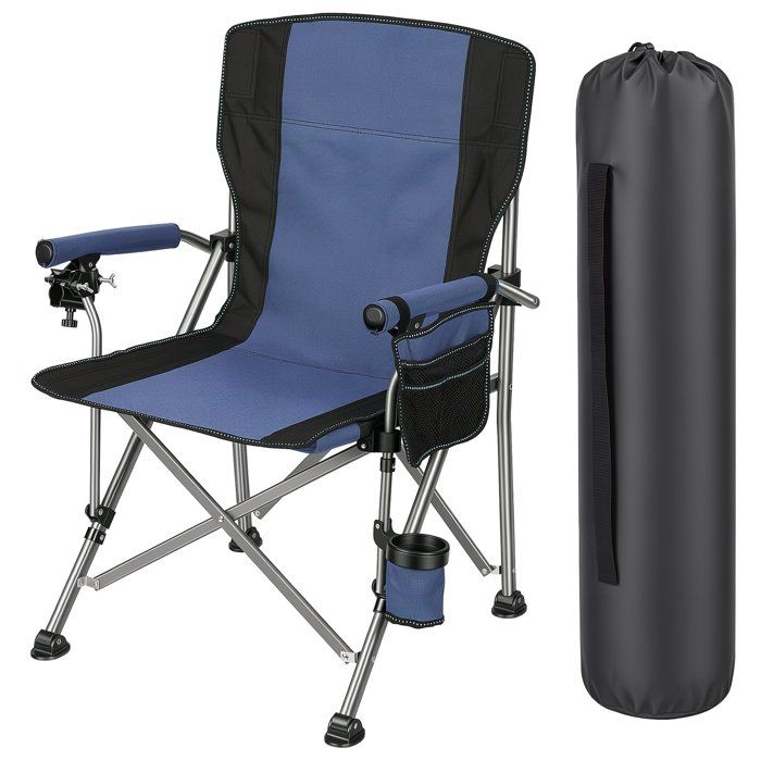 Chaise de pêche pliante 150 kg – porte-canne pochette et gobelet - Bleu
