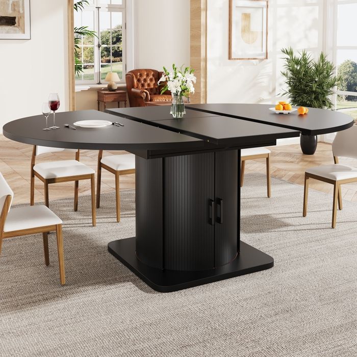 Table a Manger Extensible Table Ronde 118-158×118x76cm Extensible en Ovale avec Tiroirs Table de Cuisine pour 6 Personnes Noir