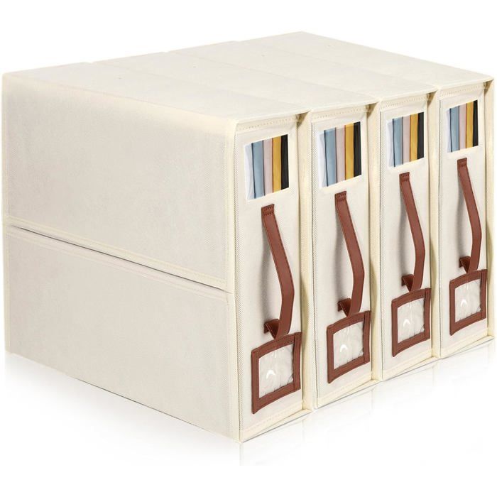 Lot De 4 Boîtes De Rangement Pour Draps Organiseur Pliable Avec Fenêtre Et Étiquettes Beige Pour Queen/King